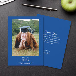 上品なエレガントスクリプ王室のトの青い卒業写真 サンキューカード