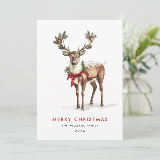 上品なエレガントトナカイのメリークリスマスグリーティング シーズンカード (スタンド正面)