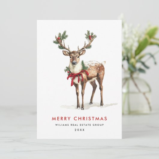 上品なエレガントトナカイのメリークリスマス企業の シーズンカード (スタンド正面)