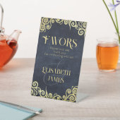 上品なエレガントネイビーブルーと金ゴールドが一つ気に入る 台座サイン (インサイチュ)