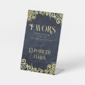 上品なエレガントネイビーブルーと金ゴールドが一つ気に入る 台座サイン (正面)