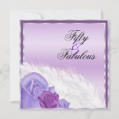 上品なエレガントバラ&フェザーズファブラス50 招待状 (正面)