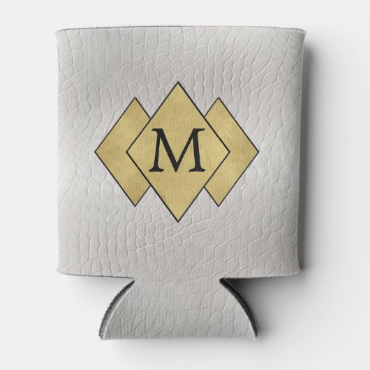 上品なエレガントパーソナライズされたフェイクホワイトレザー 缶クーラー (正面)