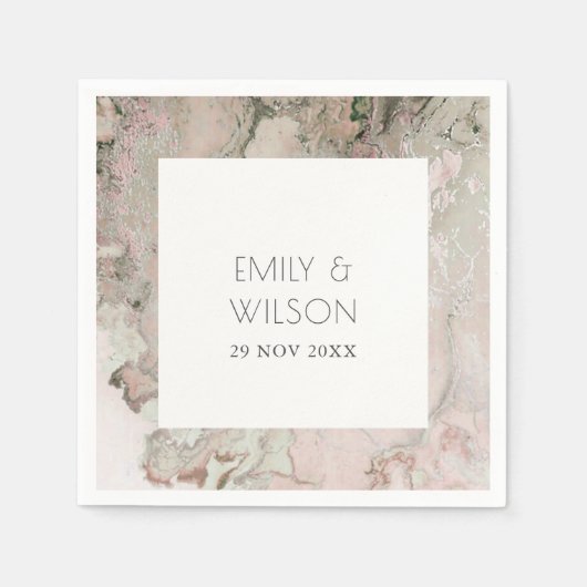 上品なエレガントピンクのダスキーなバラ金ゴールドアゲート結婚ト スタンダードカクテルナプキン (正面)