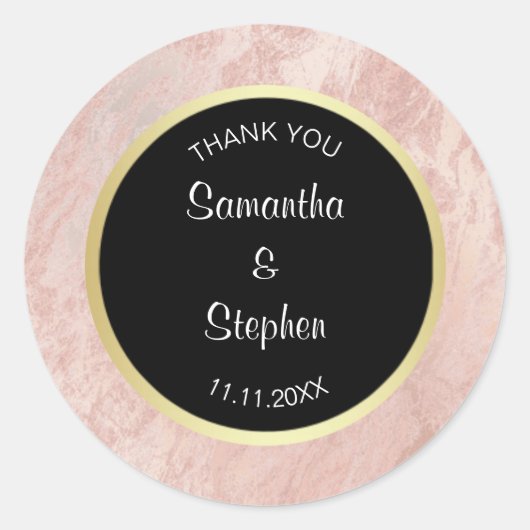 上品なエレガントピンクローズブラックゴールドフォイル結婚ズ ラウンドシール (正面)