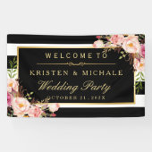 上品なエレガントフローラブラックストライプウェディングパーティー 横断幕 (横)