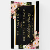 上品なエレガントフローラブラックストライプウェディングパーティー 横断幕 (縦)