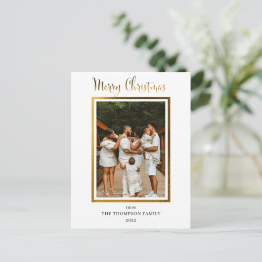上品なエレガントホイルフェイク写真メリークリスマス シーズンポストカード (スタンド正面)