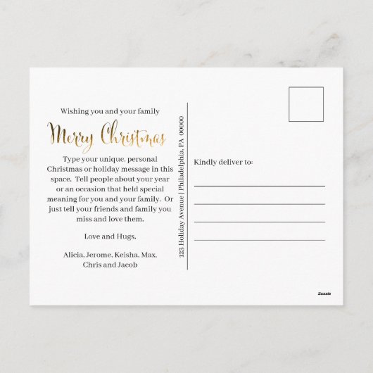 上品なエレガントホイルフェイク写真メリークリスマス シーズンポストカード (裏面)