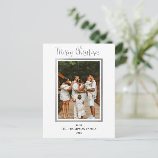 上品なエレガントホイルフェイク写真メリークリスマス シーズンポストカード (スタンド正面)