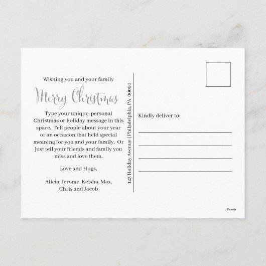 上品なエレガントホイルフェイク写真メリークリスマス シーズンポストカード (裏面)