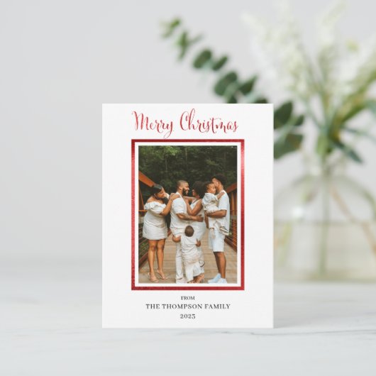 上品なエレガントホイルフェイク写真メリークリスマス シーズンポストカード (スタンド正面)