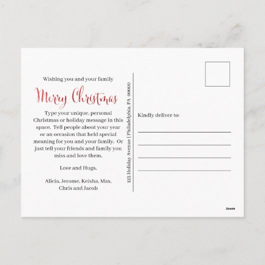 上品なエレガントホイルフェイク写真メリークリスマス シーズンポストカード (裏面)