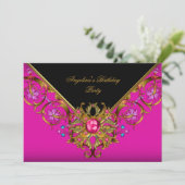 上品なエレガントホットピンクブラック金ゴールド誕生日パーティー 招待状 (スタンド正面)