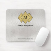上品なエレガントホワイトレザーモノグラムの マウスパッド (マウス)