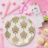 上品なエレガントヴィンテージクリーム金ゴールドダマスクパターン ペーパープレート (パーティー)