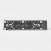 上品なエレガントヴィンテージシフェミニンックブラックシルバー デスクネームプレート (正面)