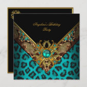 上品なエレガント動物の玉金ゴールド誕生日パーティー 招待状 (正面/裏面)