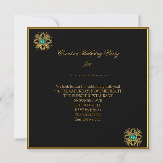 上品なエレガント動物の玉金ゴールド誕生日パーティー 招待状 (裏面)