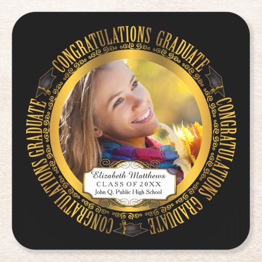 上品なエレガント卒業写真 スクエアペーパーコースター (正面)