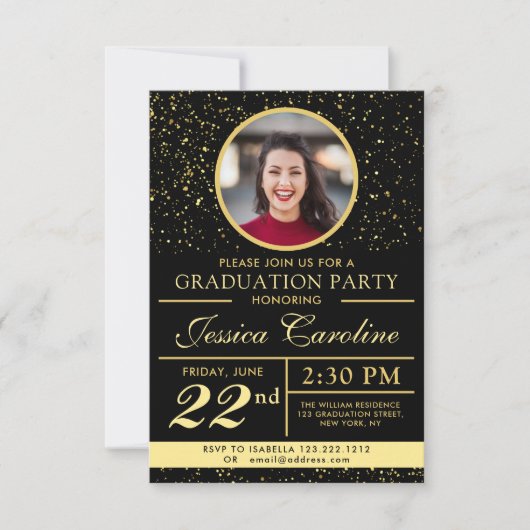 上品なエレガント卒業金の輝き2枚の写真 招待状 (正面)