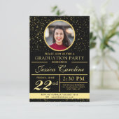 上品なエレガント卒業金の輝き2枚の写真 招待状 (スタンド正面)