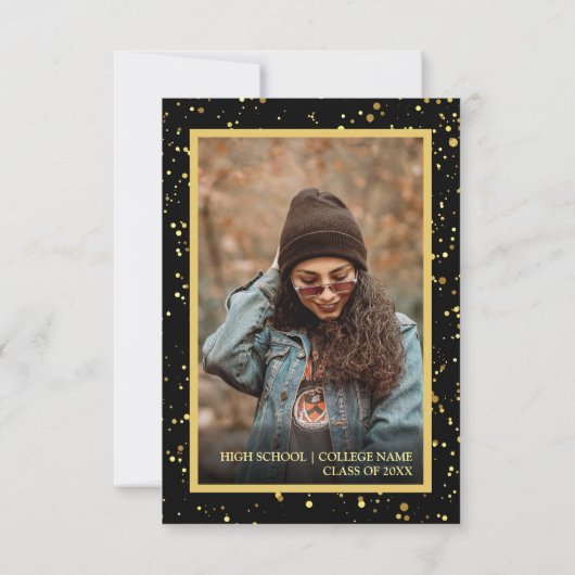 上品なエレガント卒業金の輝き2枚の写真 招待状 (裏面)