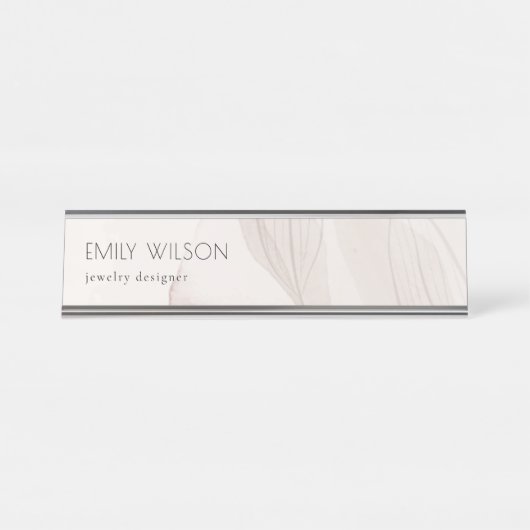 上品なエレガント抽象芸術赤面水の色の葉 デスクネームプレート (正面)