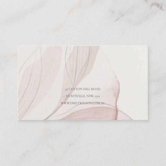 上品なエレガント抽象芸術赤面水の色の葉 名刺 (裏面)