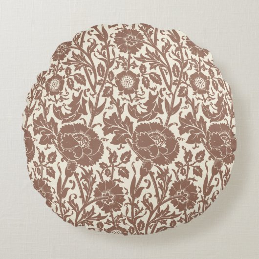 上品なエレガント柔らかい茶色の花柄 ラウンドクッション (正面)