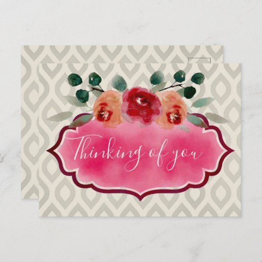 上品なエレガント水カラーフローラフレームブーケ ポストカード (正面/裏面)