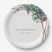 上品なエレガント水素朴色のグレープビーリーフ ペーパープレート (正面)