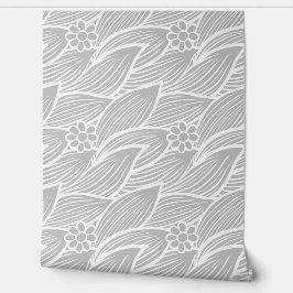 上品なエレガント淡いグレーと白いフローラルパターン 壁紙