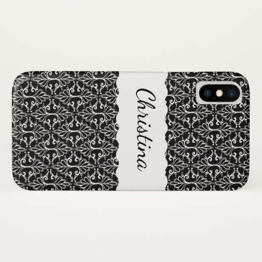 上品なエレガント白黒ダマスクのファンシー巻物 Case-Mate iPhoneケース (裏面(横))