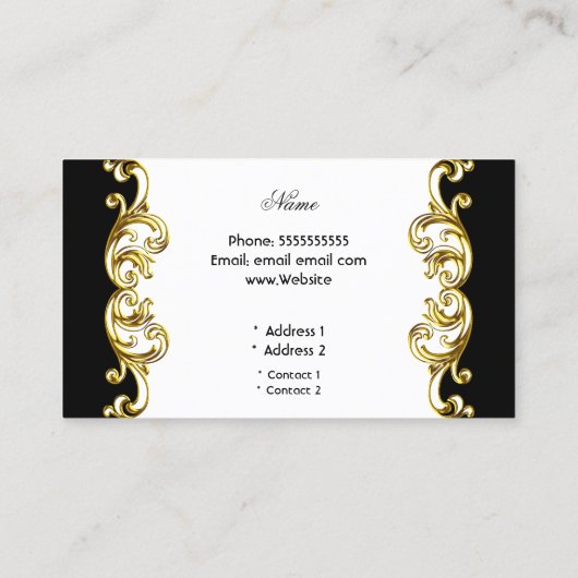上品なエレガント白黒金ゴールドフローラ渦 名刺 (裏面)
