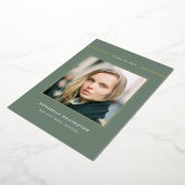 上品なエレガント緑の卒業写真金ゴールド 箔招待状