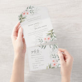 上品なエレガント赤面グリーナリーフローラ結婚ズ オールインワン招待状 (貼ってはがせる)