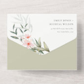 上品なエレガント赤面グリーナリーフローラ結婚ズ オールインワン招待状 (裏面)