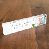 上品なエレガント赤面ブルー牡丹ウェディングプランナー デスクネームプレート (側面)