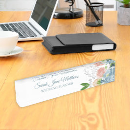 上品なエレガント赤面ブルー牡丹ウェディングプランナー デスクネームプレート