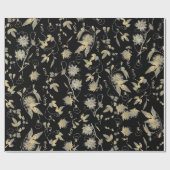 上品なエレガント金ゴールドの情熱の花を黒に ラッピングペーパー (フラット)