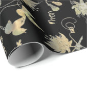 上品なエレガント金ゴールドの情熱の花を黒に ラッピングペーパー (ロールコーナー)