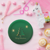 上品なエレガント金ゴールドグリーンクリスマスツリー ペーパープレート (パーティー)