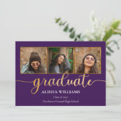 上品なエレガント金ゴールドスクリプト文字大学院4写真A 案内状 (スタンド正面)