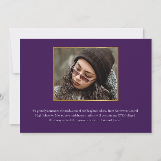 上品なエレガント金ゴールドスクリプト文字大学院4写真A 案内状 (裏面)