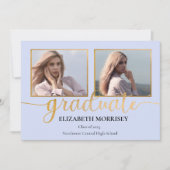 上品なエレガント金ゴールドスクリプト文字研究科3写真 案内状 (正面)