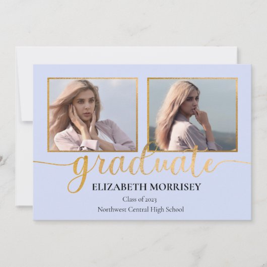 上品なエレガント金ゴールドスクリプト文字研究科3写真 案内状 (正面)