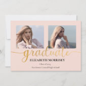 上品なエレガント金ゴールドスクリプト文字研究科3写真 案内状 (正面)