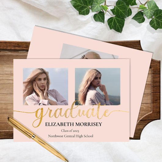 上品なエレガント金ゴールドスクリプト文字研究科3写真 案内状