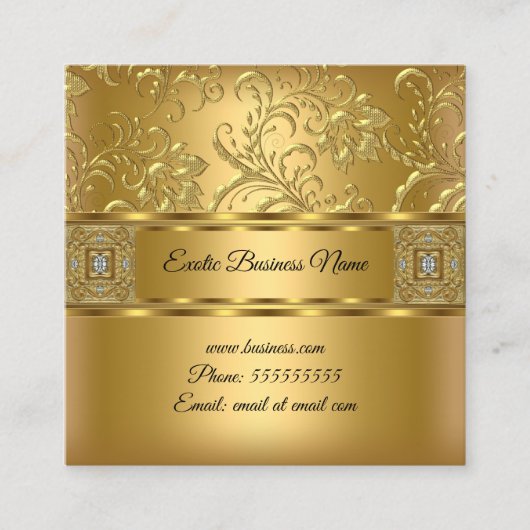 上品なエレガント金ゴールドダマスクフローラルック スクエア名刺 (正面)